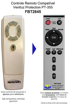 Controle Compatível com Ventilador Protection PT-355 FBT2645