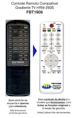 Controle Remoto Compatível Gradiente TV HRM-290S FBT1908