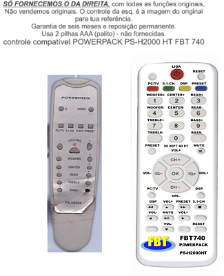 Controle Compatível Com Home Powerpack Psh2000 FBT740