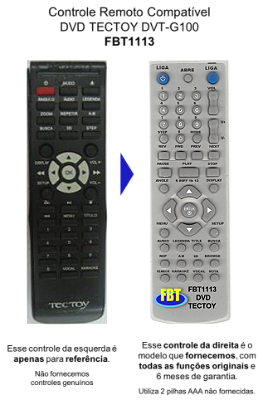 Controle Remoto Compatível Com DVD TECTOY DVT-G100 FBT1113