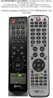 Controle Remoto Compatível TV Lenoxx TV-7019 RC-702 FBT2208