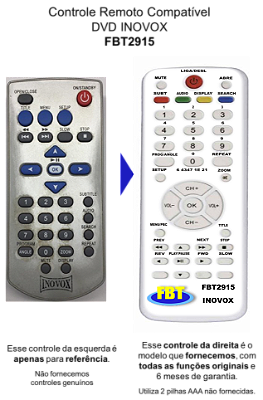 Controle Remoto Compatível Com DVD INOVOX FBT2915
