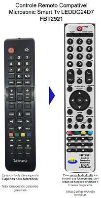 Controle Compatível Com SMART MICROSONIC LEDG24D7 TV LED24 FBT2921