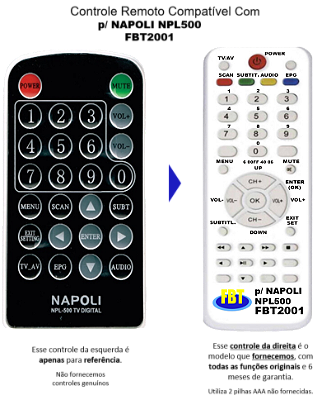 Controle Compatível Napoli Npl500 Recept Tv Digital Fbt2001