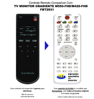 Controle Compatível Com TV MONITOR GRADIENTE LED Full HD M550-FHD/ M420-FHD FBT2931