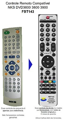 Controle Compatível Nks Dvd 3600 3800 3900 FBT143