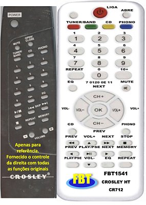 Controle Compatível Com Crosley Vitrola Autorama Cr712 2831 FBT1541