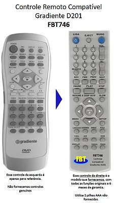 Controle Remoto Compatível Gradiente Dvd D201 FBT746