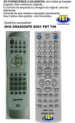 Controle Remoto Compatível Gradiente Dvd D201 FBT746