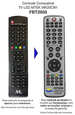 Controle Compatível TV LED MTEK MK20CN1 FBT2958