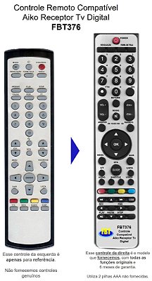 Controle Remoto Compatível Com RECEPTOR AIKO HD1018 FBT376