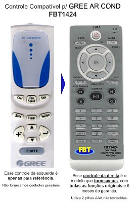Controle Compatível P/ GREE AR COND FBT1424