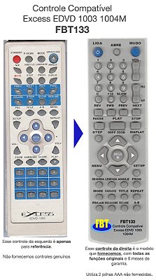 Controle Remoto Compatível P/ Excess EDVD 1003 1004M FBT133