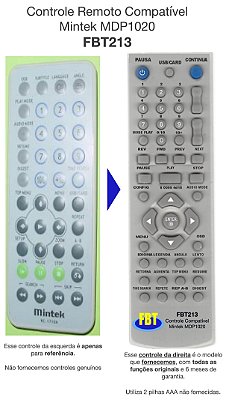 Controle Remoto Compatível p/ Mintek MDP1020 FBT213