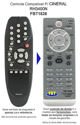 Controle Compatível P/ Cineral Rh3400n Fbt1826