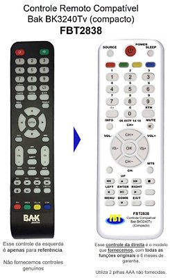 Controle Remoto Compatível p/ Bak LedTv BK3240TV FBT2838