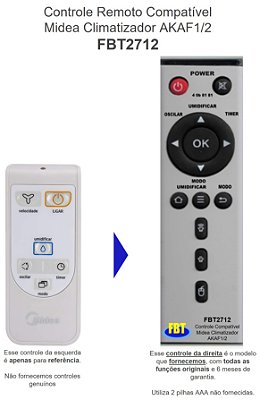Controle Remoto Compatível p/ Midea Climatizador FBT2712