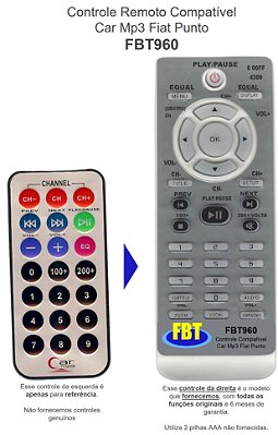 Controle Remoto Compatível Car Mp3 Fiat Punto FBT960