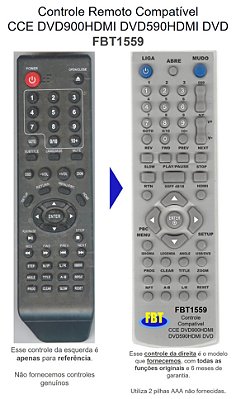 Controle Remoto Compatível CCE DVD900HDMI DVD590HDMI DVD FBT1559