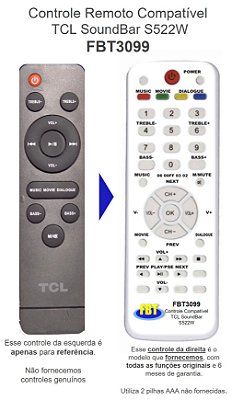 Controle Remoto Compatível TCL SoundBar S522W FBT3099