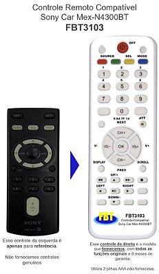 Controle Remoto Compatível Sony Car Mex-N4300BT FBT3103