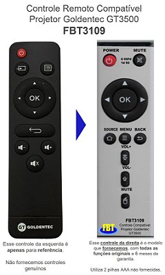 Controle Remoto Compatível Projetor Goldentec GT3500 FBT3109