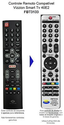 Controle Remoto Compatível Smart Tv Vizzion 40E2 FBT3133