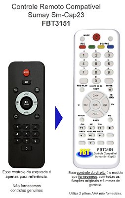 Controle Remoto Compatível Sumay Sm-Cap23 FBT3151