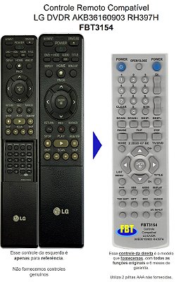 Controle Remoto Compatível LG DVDR AKB36160903 RH397H FBT3154
