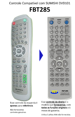 Controle Remoto Compatível Para Sumishi Dvd101 Fbt285
