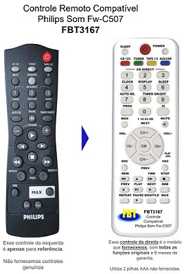Controle Remoto Compatível Philips Som Fw-C507 FBT3167
