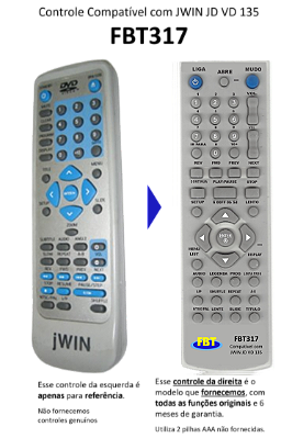 Controle Remoto Compatível Para Jwin Jd Vd Dvd 135 Fbt317