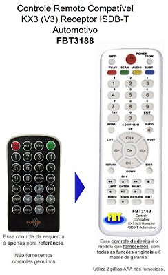 Controle Remoto Compatível KX3 (V3) Receptor ISDB-T Automotivo FBT3188