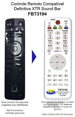 Controle Remoto Compatível Definitive XTR Sound Bar FBT3194