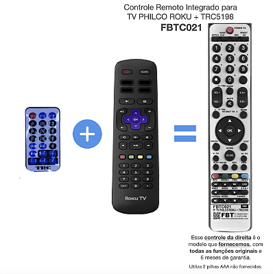 Controle Remoto Integrado para  TV PHILCO ROKU + TRC5198  FBTC021