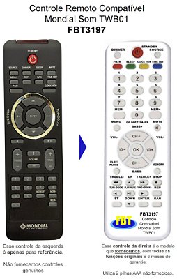 Controle Remoto Compatível Mondial Som TWB01 FBT3197