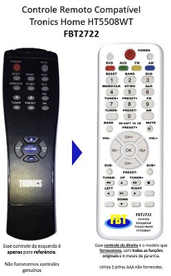 Controle Compatível TRONICS STANTON HT5508WT FBT2722