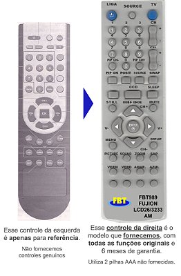 Controle Remoto Compatível com FUJION LCD26 3233 AM FBT989