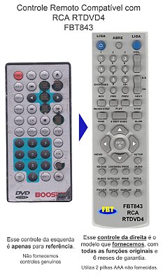 Controle Remoto Compatível com RCA RTDVD4 FBT843