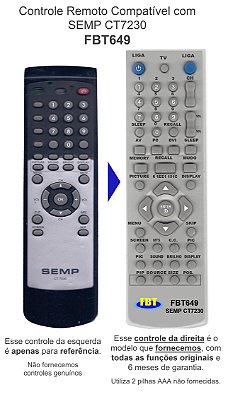 Controle Remoto Compatível com SEMP CT7230 FBT649