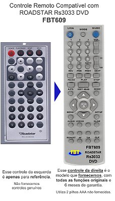 Controle Remoto Compatível com ROADSTAR Rs3033 DVD FBT609