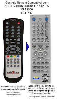 Controle Remoto Compatível com AUDIOVISION HDO31 I PROVIEW XPS1000 FBT1417