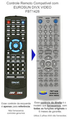 Controle Remoto Compatível com EUROSUN DIVX VIDEO  FBT1428