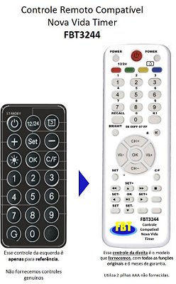 Controle Remoto Compatível Nova Vida Timer FBT3244