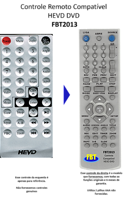 Controle Remoto Compatível HEVD DVD  FBT2013