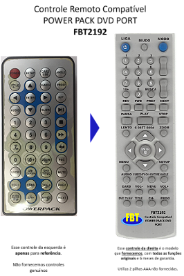 Controle Remoto Compatível POWER PACK DVD PORT  FBT2192