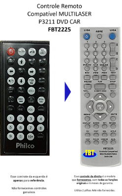 Controle Remoto Compatível MULTILASER P3211 DVD CAR FBT2225