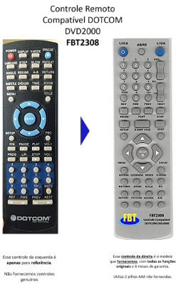 Controle Remoto Compatível DOTCOM DVD2000 FBT2308