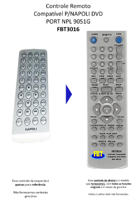 Controle Compatível P/NAPOLI DVD PORT NPL 9051G FBT3016