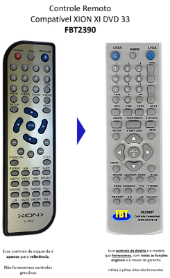 Controle Remoto Compatível XION XI DVD 33 FBT2390